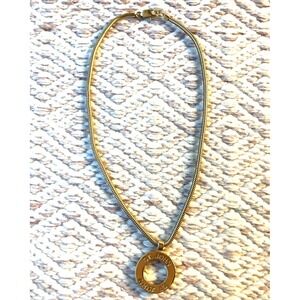 Vintage St John Logo Pendant Open Circle Gold Tone Snake Chain Necklace Designer